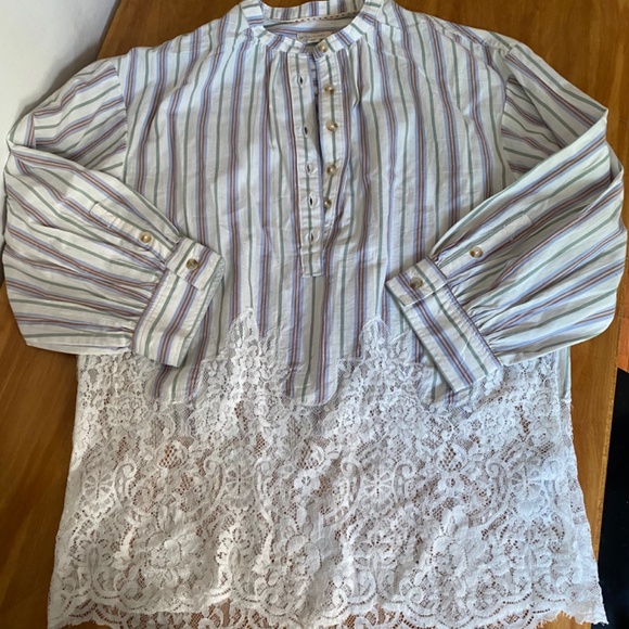 Anthropologie Pilcro peasant top lace hem $118 NWT Oversized style best for S//M - Picture 7 of 8